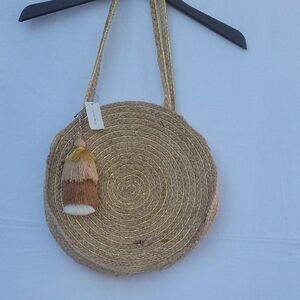 Francesca's Collections Woven Jute Lining Bag with Gold Accents